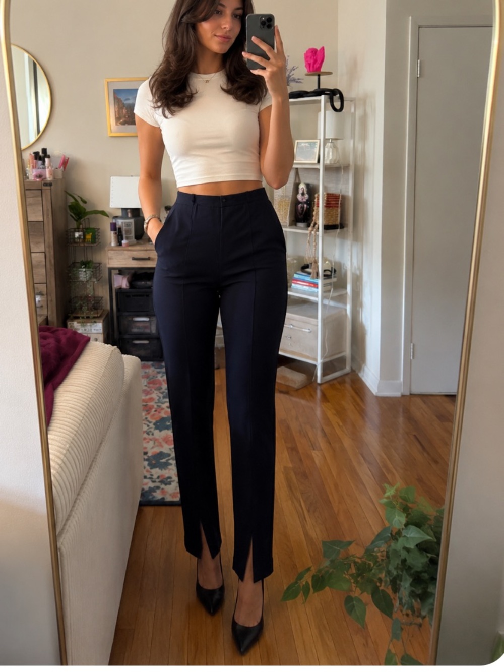 Pure Navy Hugh Waisted Pull On Navy Split Pants
